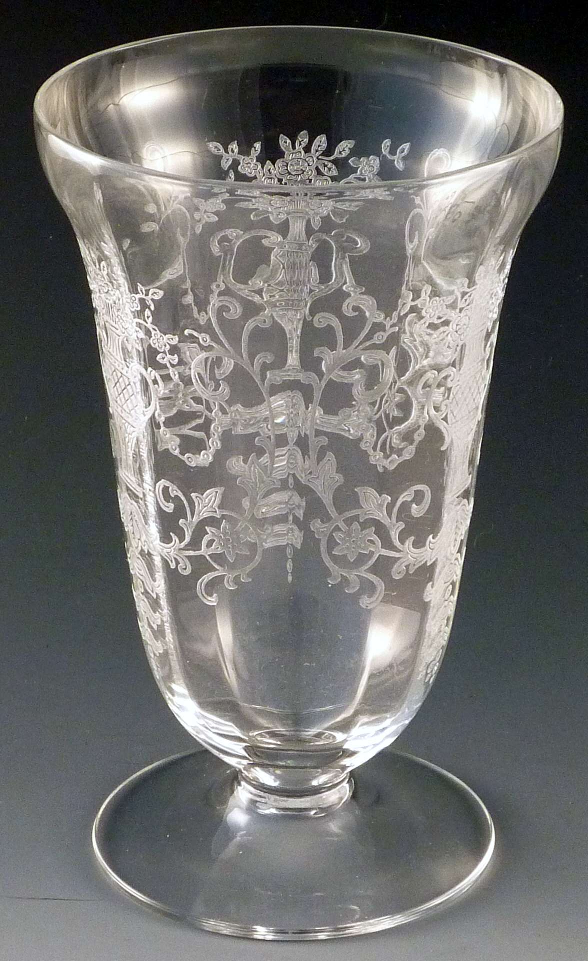 Baskets with Flowers Fostoria Florentine Etched Stemware