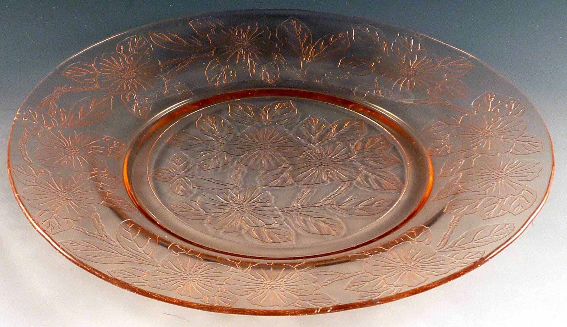 Glass Pick of the Week Dogwood Pink Depression Glass Dinner Plates.
