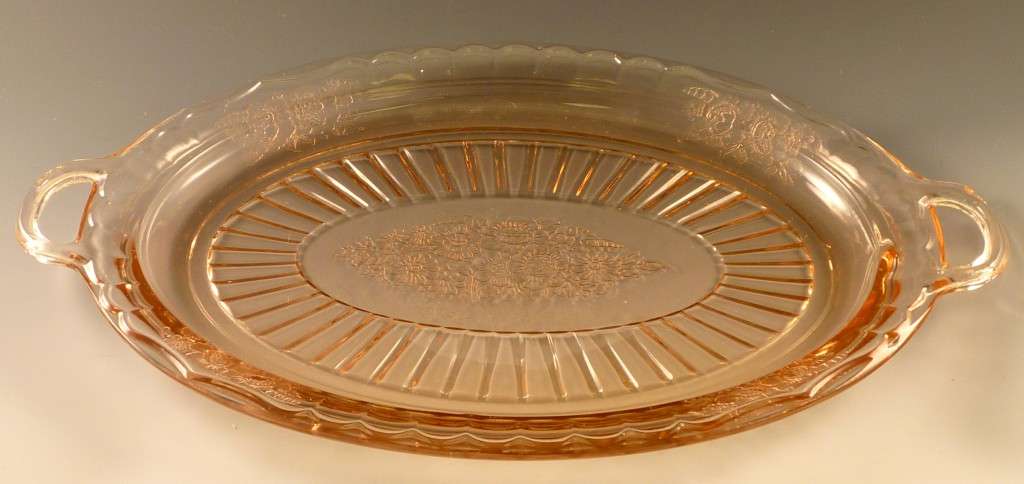 AH Pink Open Rose Depression Glass Divided Plate the latest models.