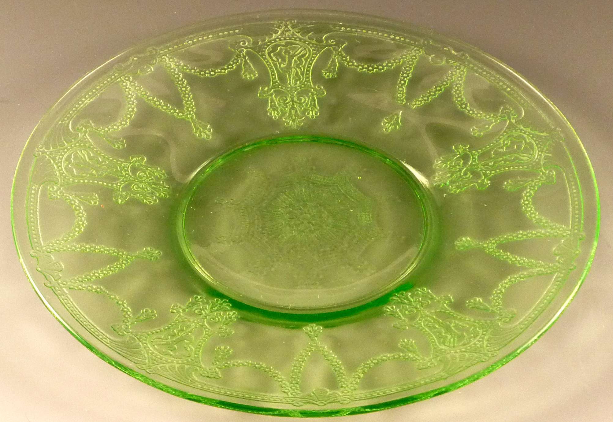 Cameo Green Depression Glass Plate by Hocking Glass.