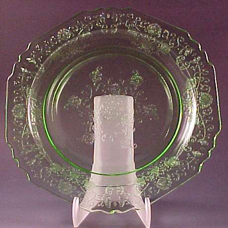 Set 4 Hazel Atlas FLORENTINE POPPY Green Depression Glass Plates 8.25” Dessert 